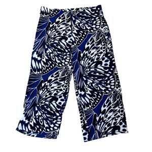 CHICO's Travelers Large 3 Short Wide Leg Palazzo Pants Blue Floral‎ Hippie Boho